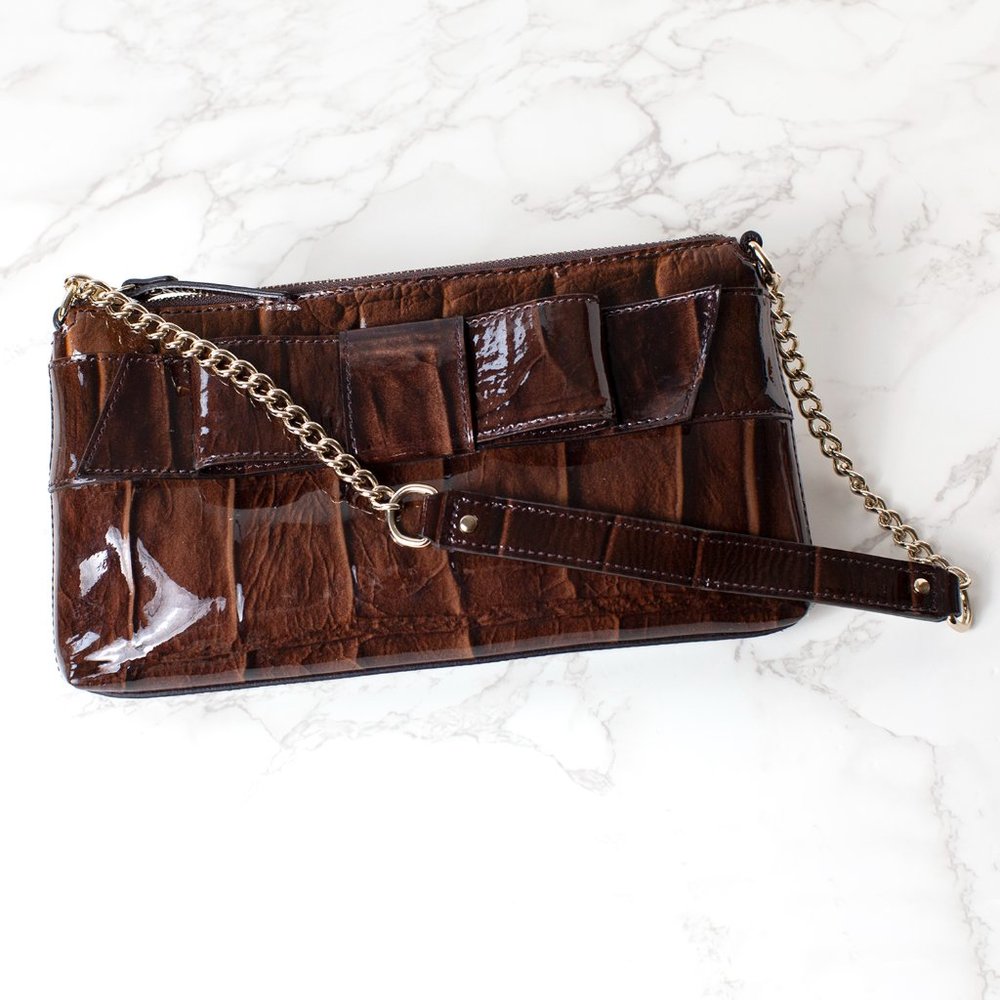 SOLD Kate Spade Knightsbridge Byrd Clutch Bag Chestnut Patent Leather Purse - Picture 3 of 8